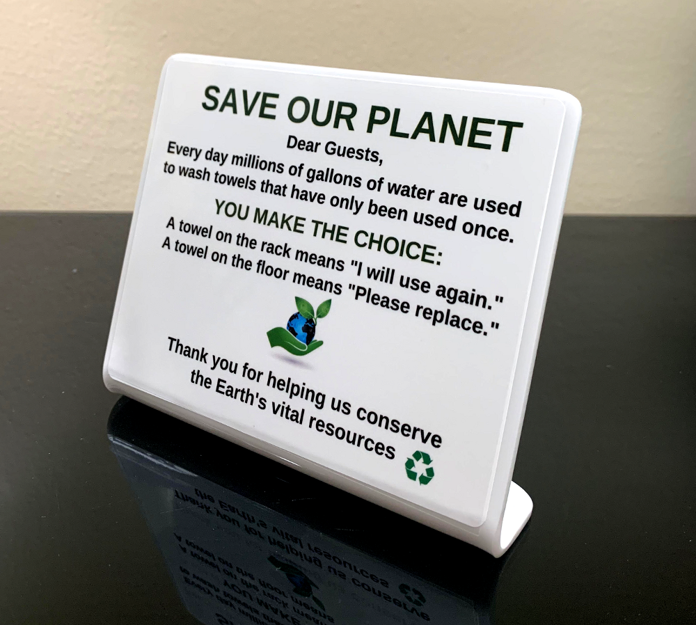 Hotel Room Signs - Save Our Planet Water Conservation Sign Hotel Room Sign (5" x 4") - Min Qty 30