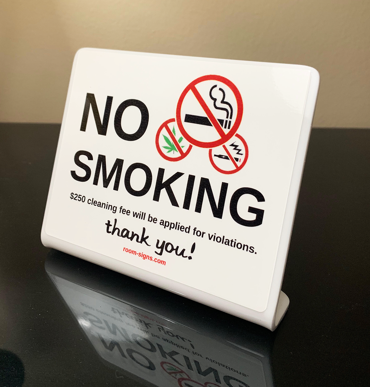 SIGNS HOTEL/MOTEL RESERVED NO SMOKING PLASTIC STAND UP ROOM SIGN 4" x 5" ONE 